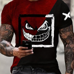 Men's Devil Smile Block Short Sleeve T-shirt for Summer Outdoor