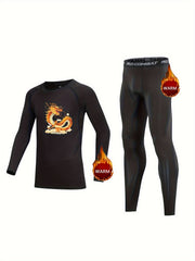 Kids Dragon Pattern Fleece Sets Long Sleeve Pullover & Matching Pants