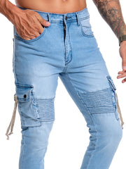 Men's Slim Fit Pocket Jeans Casual Street Style Distressed Denim Pants