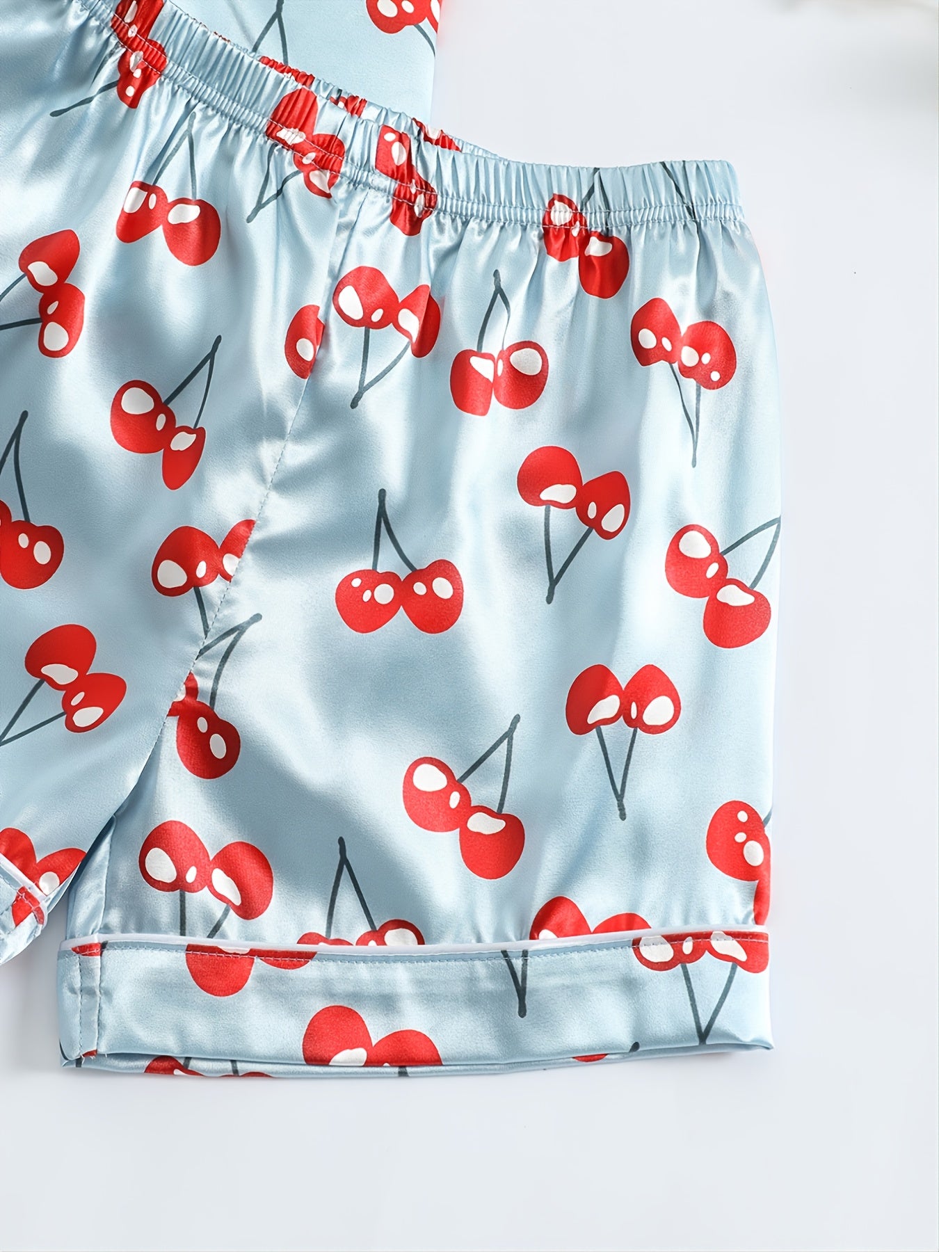 Girls Cherry Print Short Sleeve Shorts Pajama Set