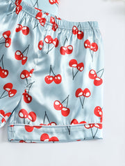 Girls Cherry Print Short Sleeve Shorts Pajama Set