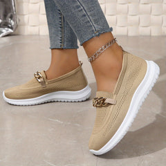 Metallic Chain Slip-On Round Toe Flat Shoes Low Flying Woven Comfy