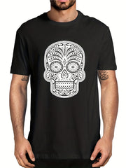 Men's Floral Skull Graphic T shirt Casual Tee for Summer