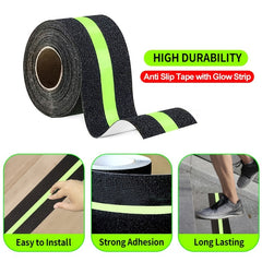 Heavy Duty Anti Slip Tape W/ Glow-In-Dark Stripe for Stairs 35ft