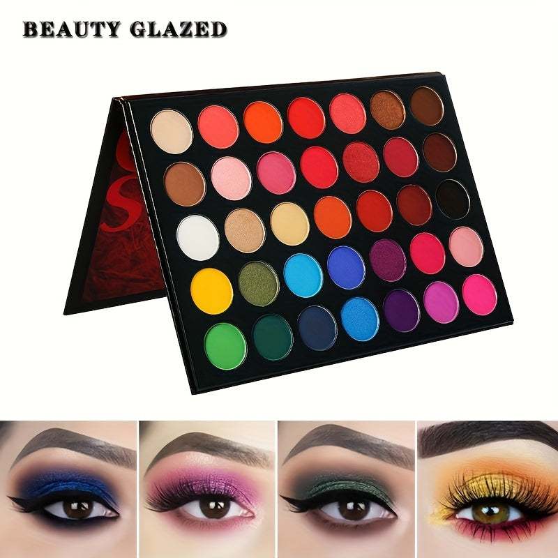 35 Colors Sunset Eyeshadow Palette Shimmer Matte Finish Waterproof Makeup Tool