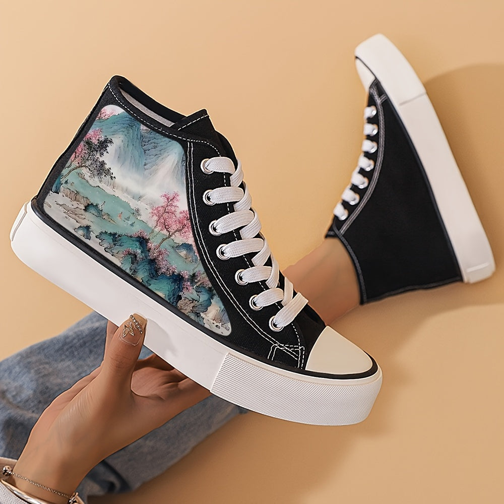 Chinese Landscape Painting Print High Top Canvas Sneakers