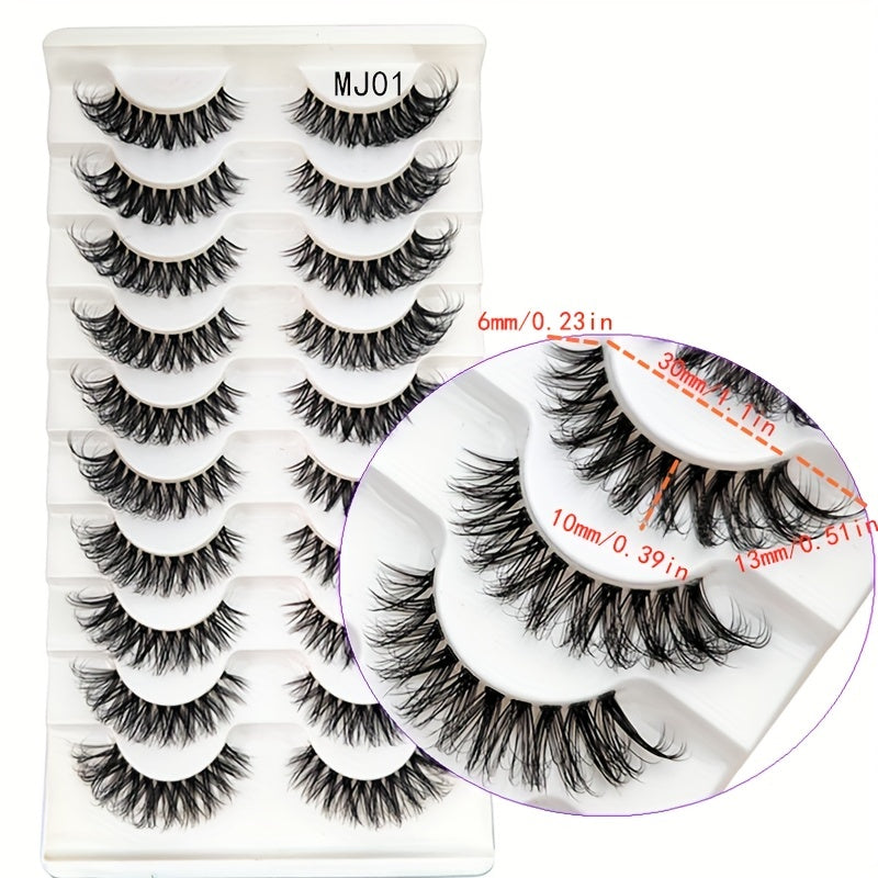 Cat Eye Natural Fluffy Faux Mink Lashes 3D Wispy False Eyelashes 10 Pairs
