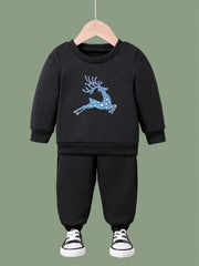 Girls 2pc Deer Pattern Crew Neck Sweatshirt Set