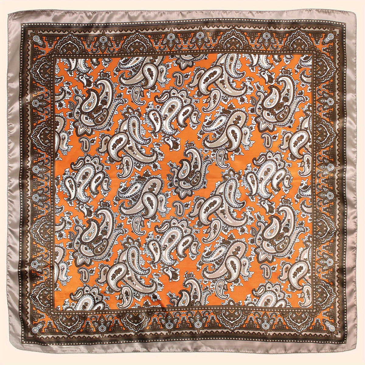 Classic Paisley Print Square Scarf Silk Bandana Vintage Satin Shawl
