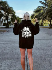 Cartoon Print Zip Up Hoodie Drawstring Casual Hooded Sweatshirt Women's Clothing