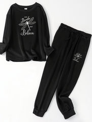 Casual Loungewear 2 Piece Set Dragonfly Print Top & Pants Pajama Set