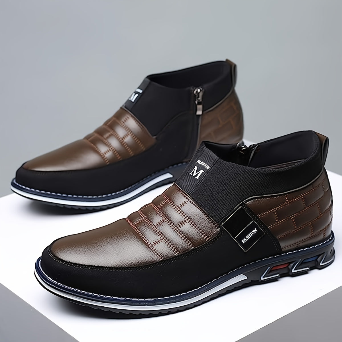 Men's Plaid Slip On Ankle Boots Smart Casual Outdoor Walking Shoes