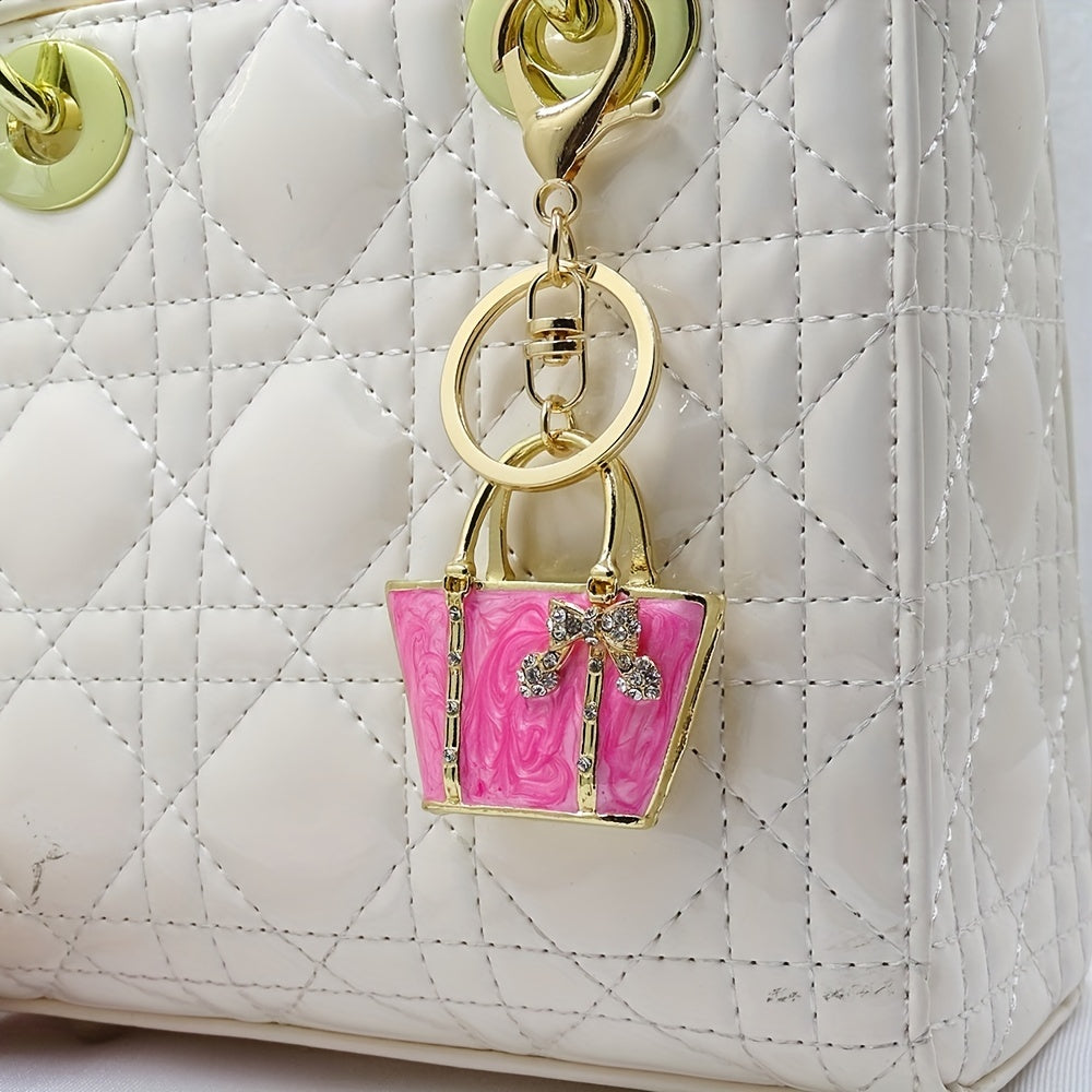 Leopard Bag Keychain Rhinestone Key Ring Purse Accessory