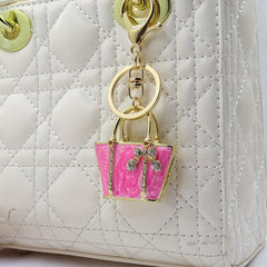 Leopard Bag Keychain Rhinestone Key Ring Purse Accessory