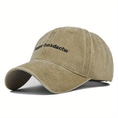Distressed Cotton Baseball Cap Happy Headache Embroidery Couple Sun Hat