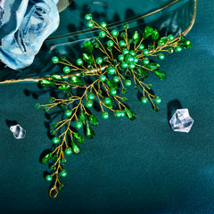 Green Bead Retro Bridal Hairband Vintage Wedding Hair Accessory