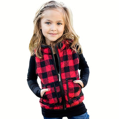 Toddler Girls Christmas Plaid Vest Jacket Coat Winter Warm Clothes