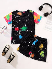 Girls Tie Dyed Portrait Graphic T-Shirt & Shorts Set