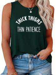 Casual Tank Top Women's Plus Slogan Print Round Neck Slight Stretch