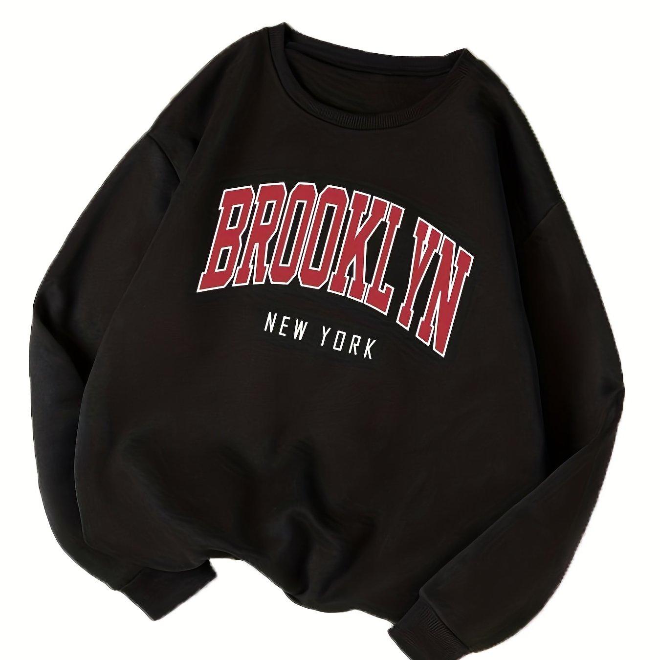 Letter Print Crew Neck Sweatshirt Fall Winter Women's Clothing