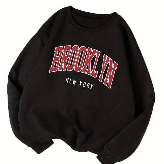 Letter Print Crew Neck Sweatshirt Fall Winter Women's Clothing