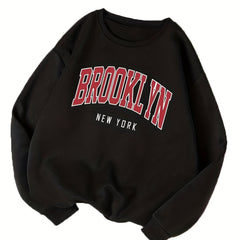 Letter Print Crew Neck Sweatshirt Fall Winter Women's Clothing