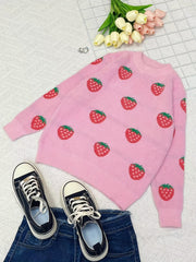 Girls Strawberry Fruit Pattern Sweater Long Sleeve