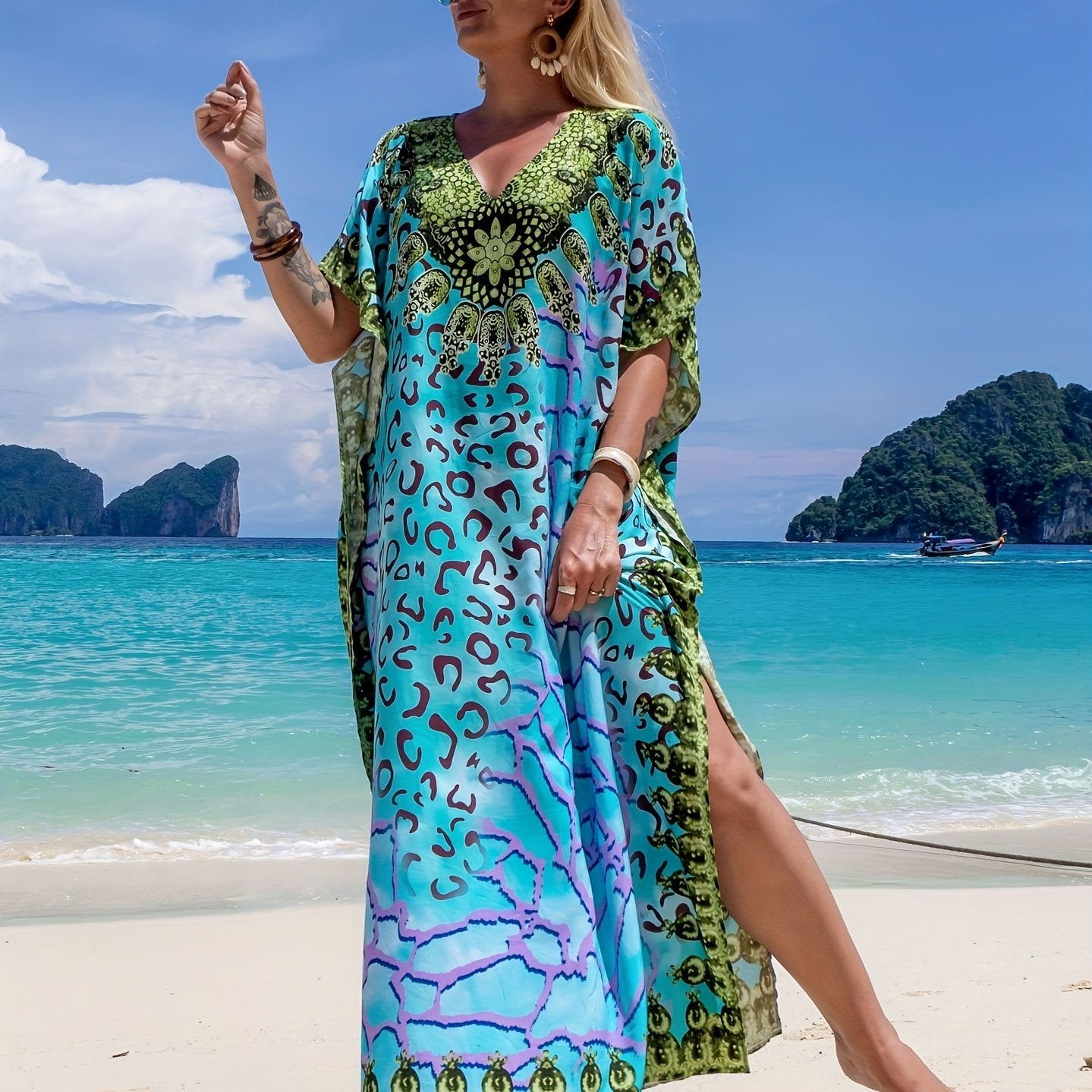 Boho Cover Up Women's Leopard Print Beach Cover Up Dress