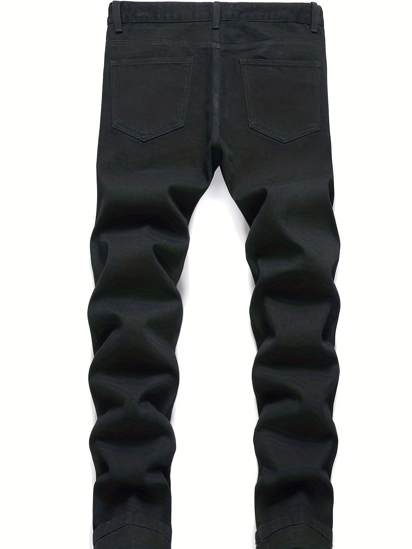 Spider Web Pattern Slim Fit Ripped Jeans Men's Casual Street Style Denim Pants