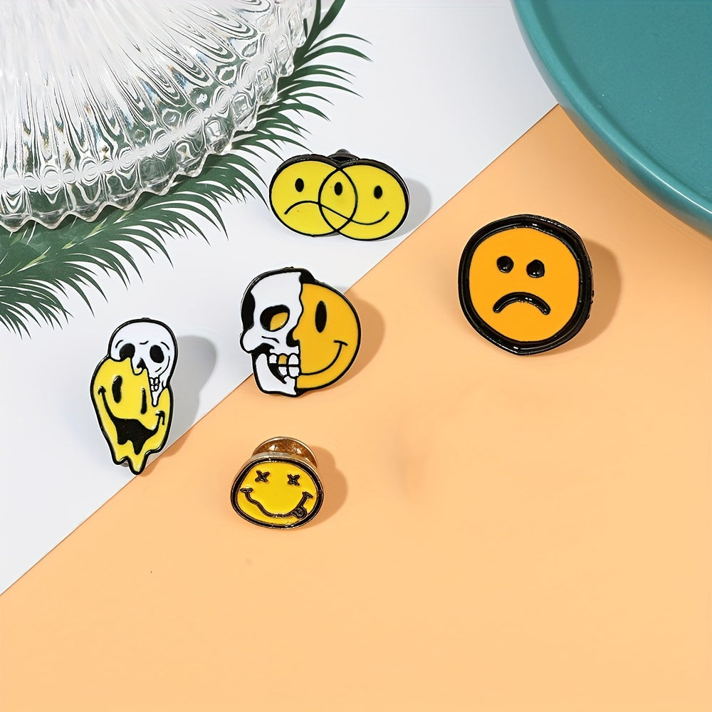 Boys Cartoon Skull Enamel Pin with Funny Smile and Angry Expression