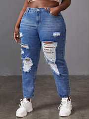 High Waisted Ripped Jeans Women Casual Denim Jeans