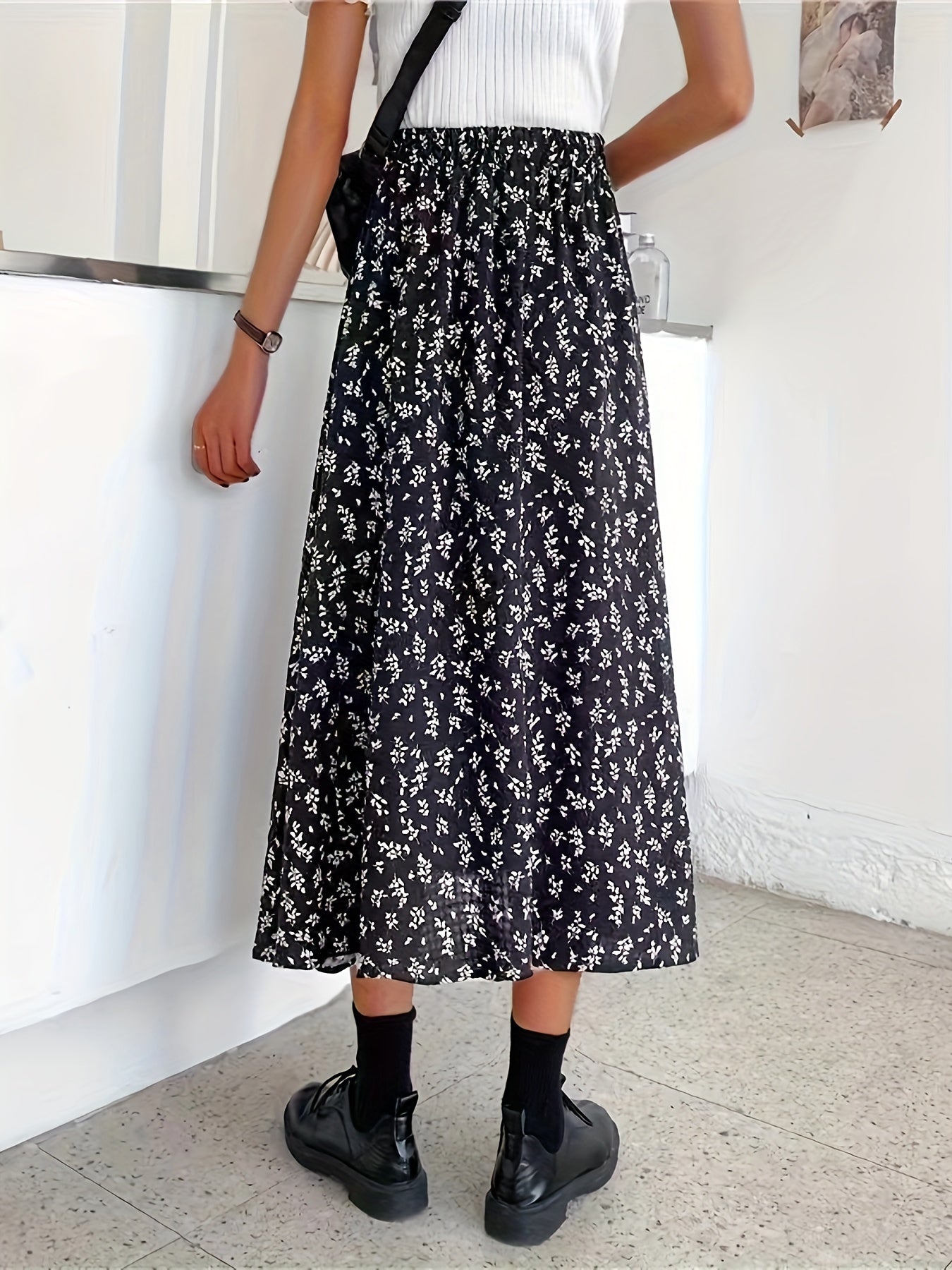 Floral Print High Waist Midi Skirt for Women