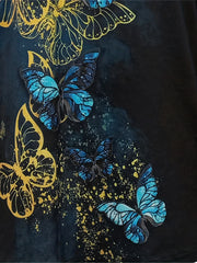 Butterfly Print Crew Neck Sweatshirt for Women