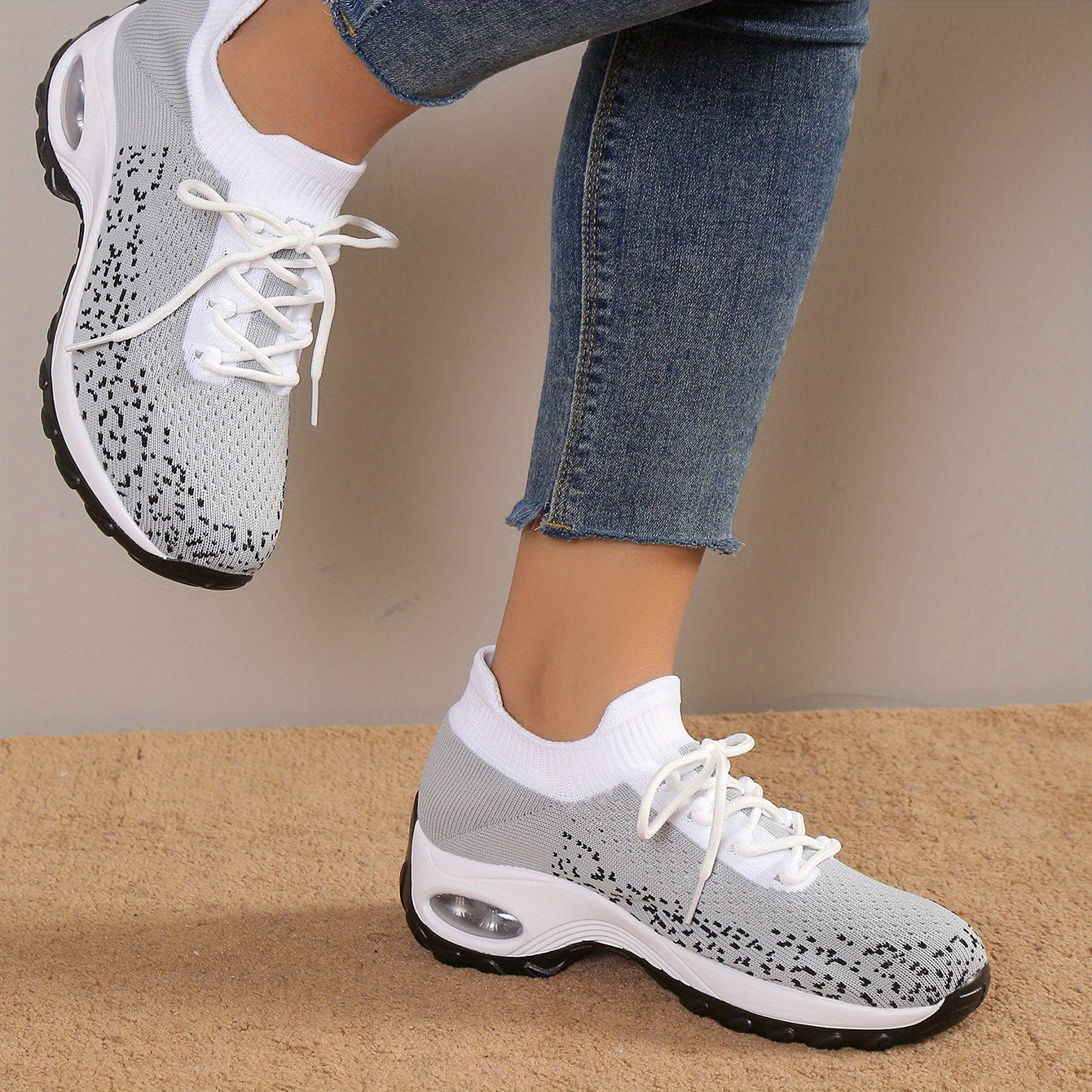 Women's Lace Up Dance Shoes Knitted Running Sneakers