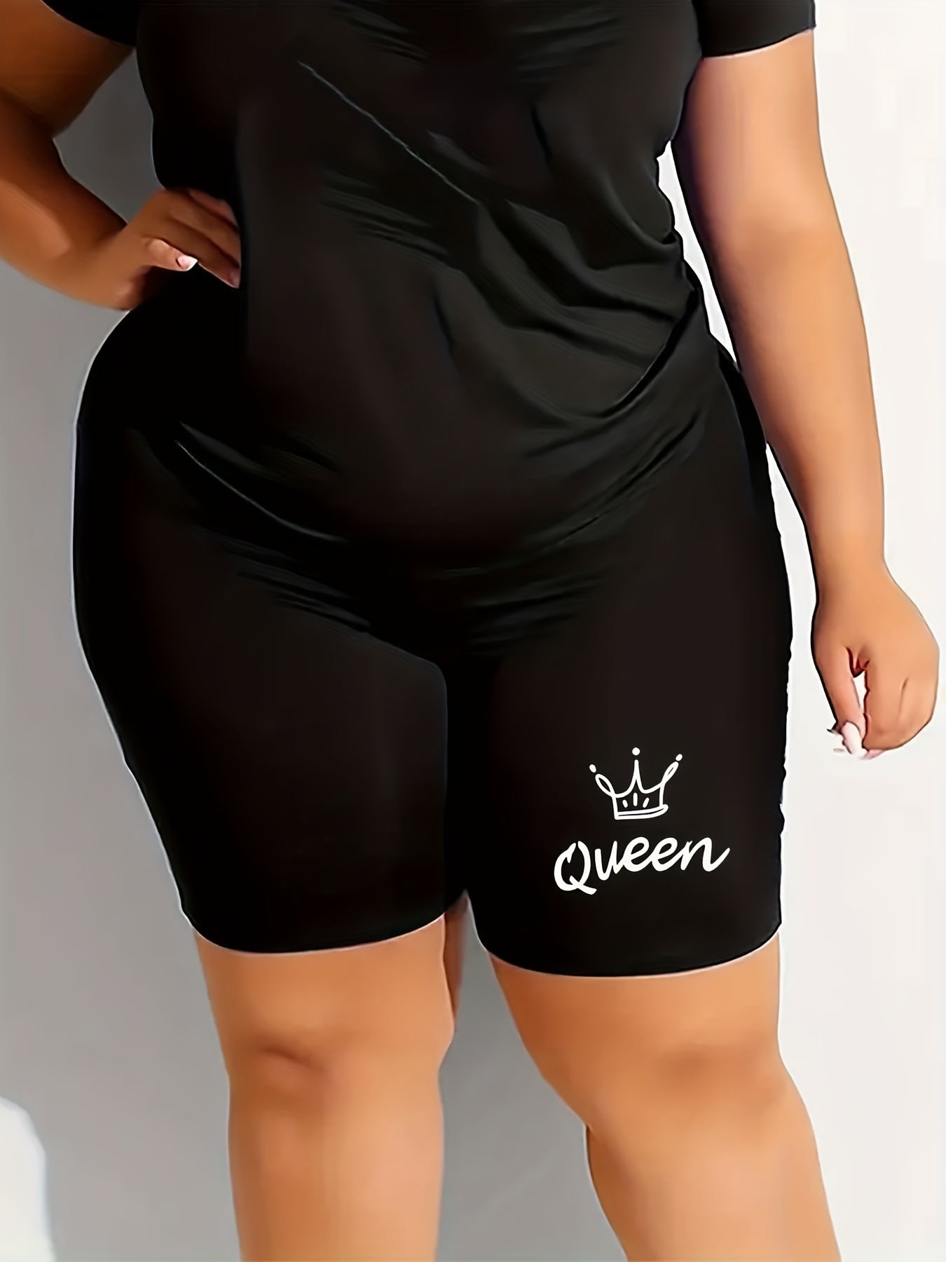 Crown Letter Print High Rise Biker Shorts