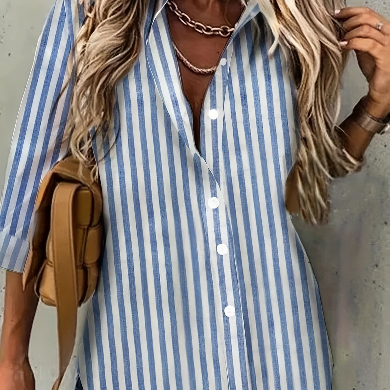 Stripe Print Button Up Long Sleeve Blouse