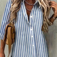 Stripe Print Button Up Long Sleeve Blouse