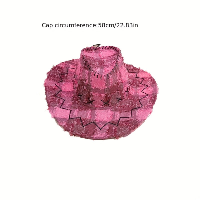 Plaid Cowboy Hat Rose Vintage Fedora Cap