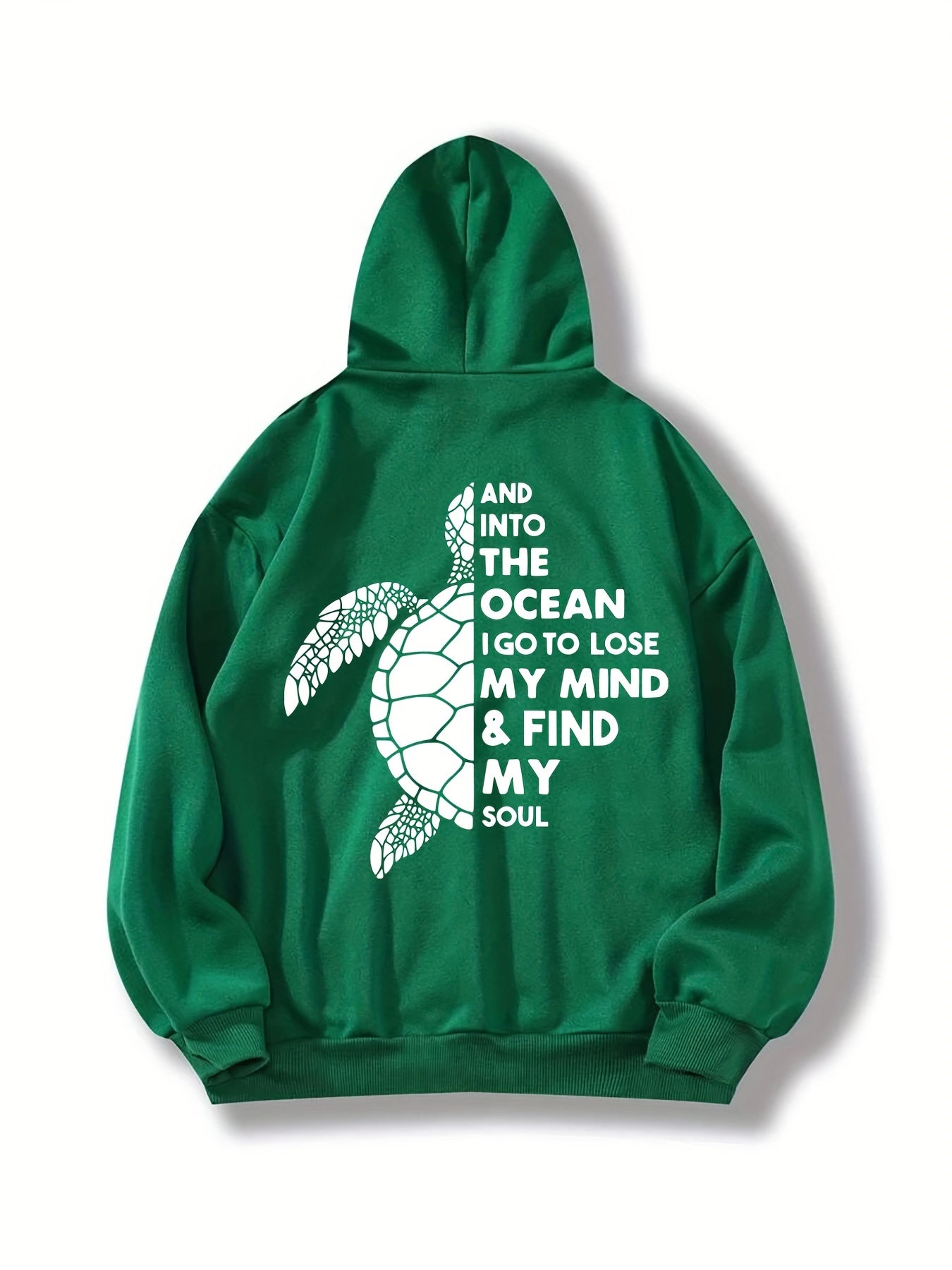 Turtle & Letter Print Kangaroo Pocket Hoodie Long Sleeve Drawstring Hoodies
