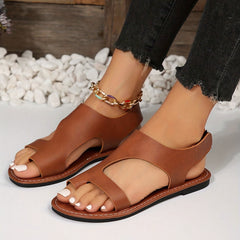Women's Solid Toe Loop Sandals Casual Hook & Loop Flat Summer Shoes