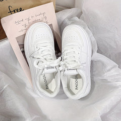 Lace Up Flat Sneakers Low Round Toe Non slip Thick Bottom Shoes