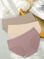 3Pcs Seamless Solid Briefs Comfy Stretchy Panties Women's Lingerie
