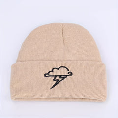Clouds Embroidery Beanie Lightweight Warm Skull Cap Solid Coldproof Couple Knit