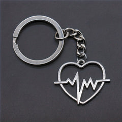 Vintage Silver Electrocardiogram Heart Pendant Keychain