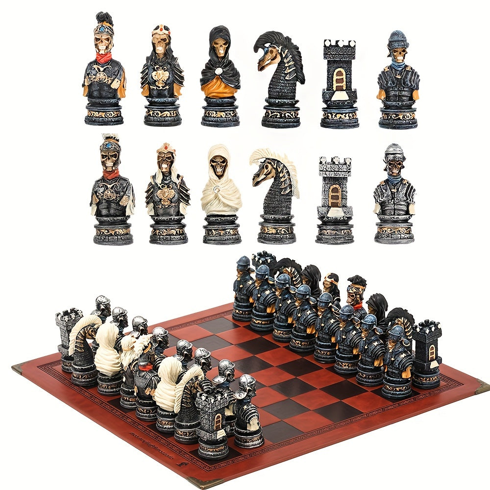 32pcs Horror Chess Resin Hand painted Embossed Leather Board