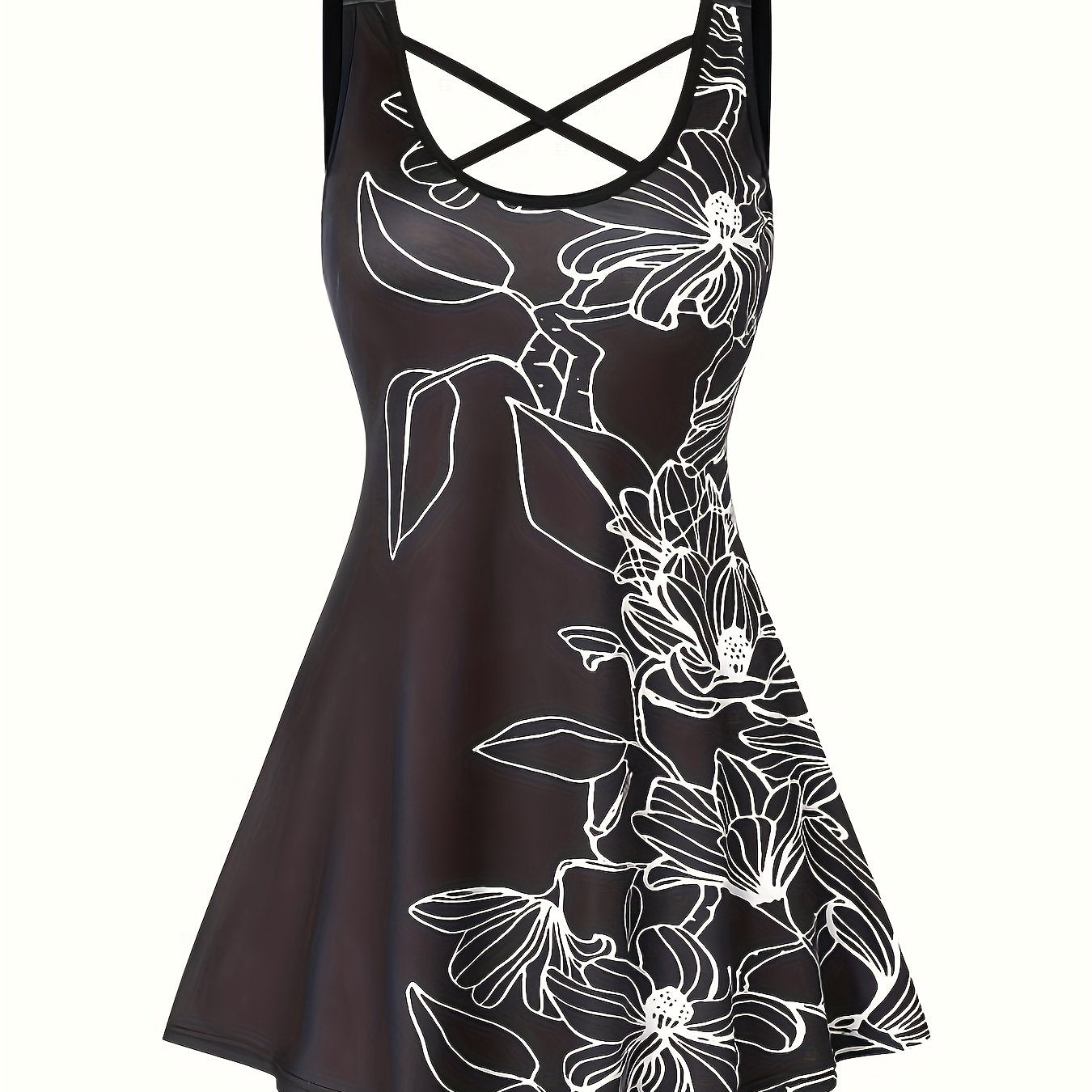 Floral Print Criss Cross Round Neck Tank Top Plus Size