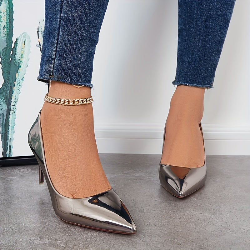 Metallic Slip On Stiletto Heels Versatile Party Pumps