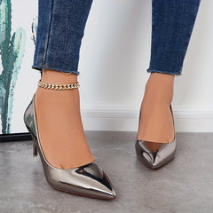 Metallic Slip On Stiletto Heels Versatile Party Pumps