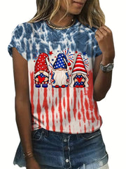 Summer Tie Dye Star Lips Print Short Sleeve T-shirt Women's Tops