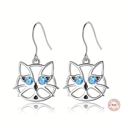 925 Sterling Silver Cat Earrings For Girls Cat Dangle Jewelry